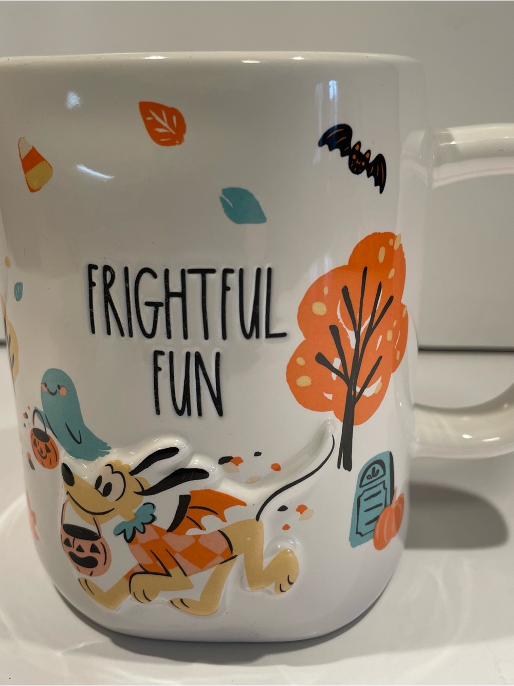 Rae Dunn Disney Halloween Mug Frightful Fun Pluto Trick or Treat Ceramic Cup